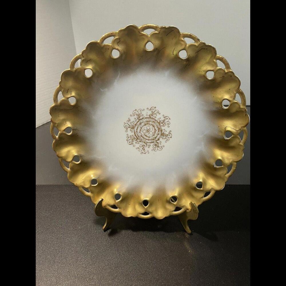 WG Guerin Limoges France Antique 1891 To 1900 Reticulated Gold Trim Floral Plate